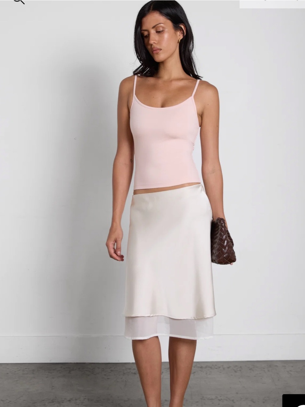 Satin Layered Midi Skirt in Cream